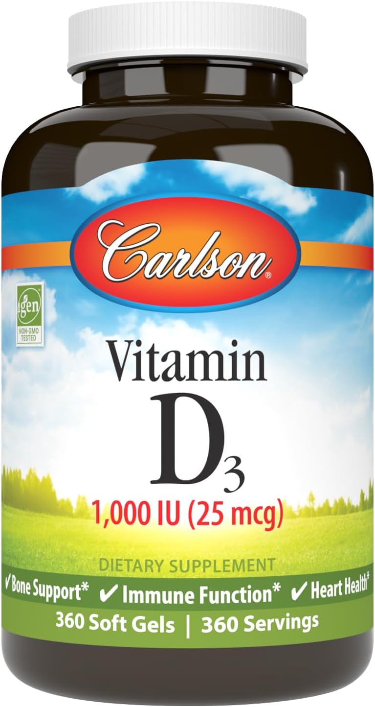 Carlson Vitamin D3 1000 IU (25 mcg) – 360 Softgels for Bone and Muscle Health - görsel 1