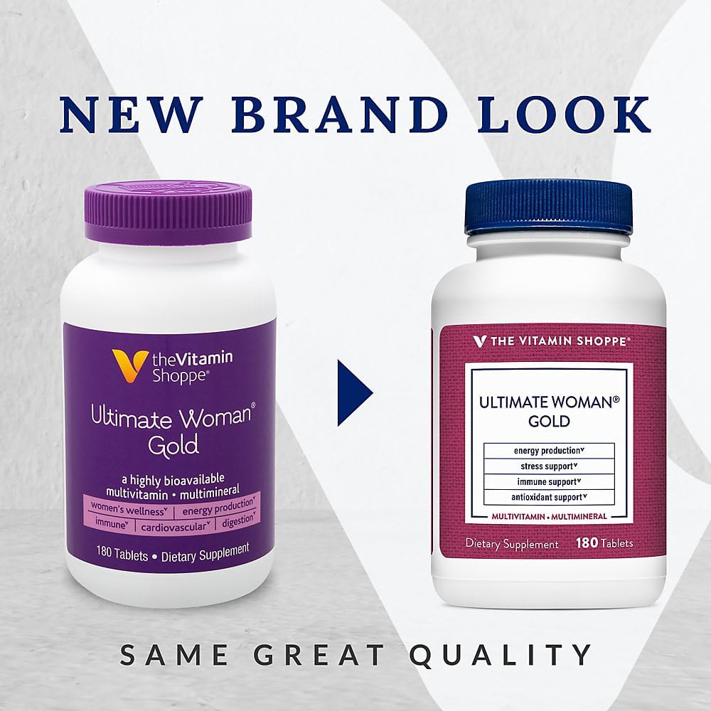 The Vitamin Shoppe Ultimate Woman’s Gold Multivitamin with Iron, B Vitamins & Vitamin D3, Women’s Daily Multivitamin for Energy Production, Bone & Immune Health Support, Gluten-free, 180 Tablets - görsel 2