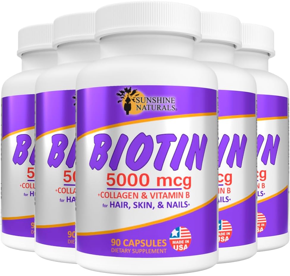Sunshine Naturals Biotin 5000 mcg, 90 Capsules (Pack of 5) - görsel 1