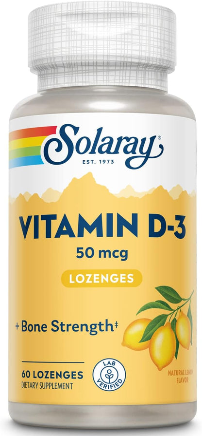 SOLARAY Vitamin D3 2000 IU Lozenges - Natural Lemon, 60 Lozenges