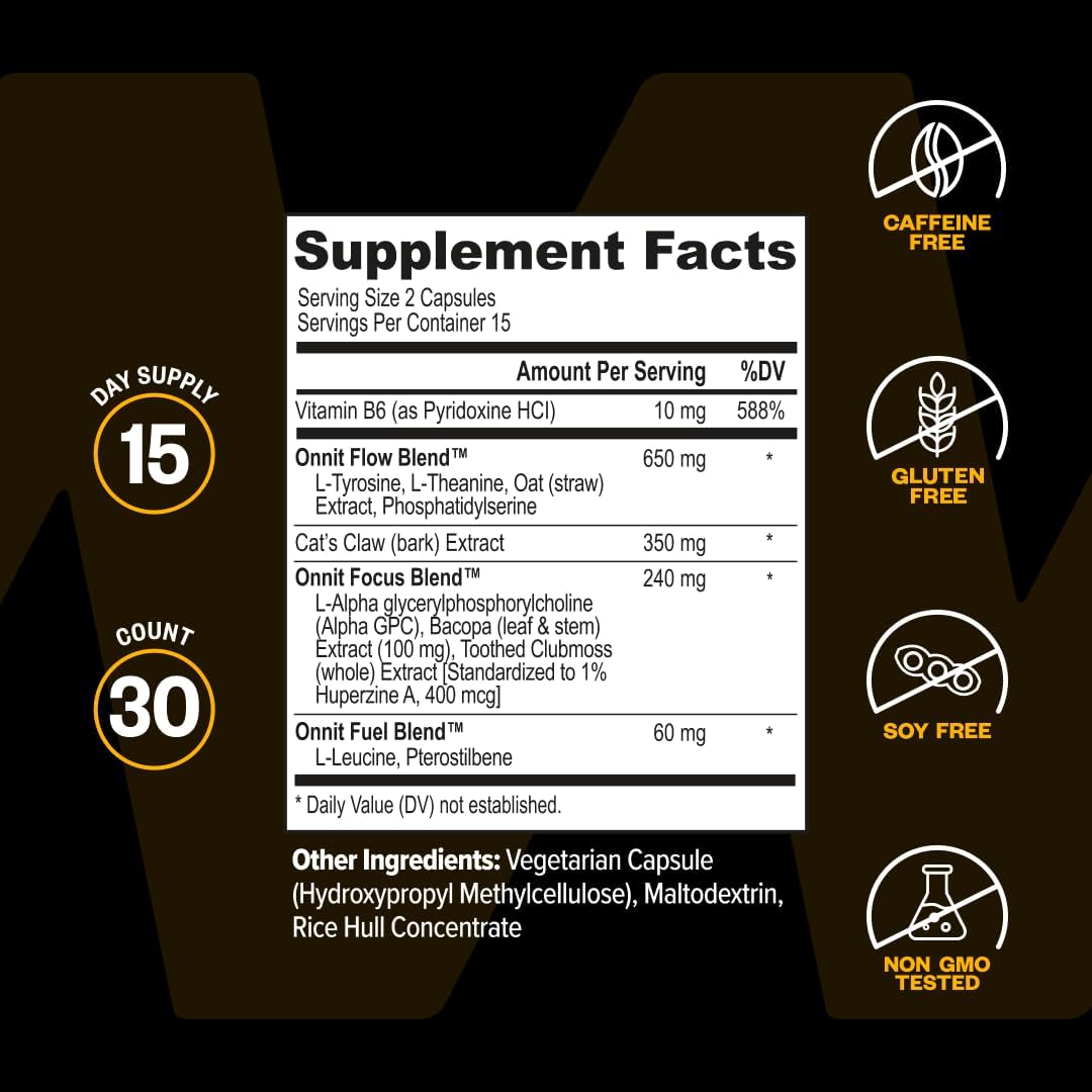 ONNIT Alpha Brain Nootropic Brain Supplement for Focus, Memory, Mental Clarity, Cognitive Support with L-Theanine and Vitamin B6, 30 Capsules - görsel 9