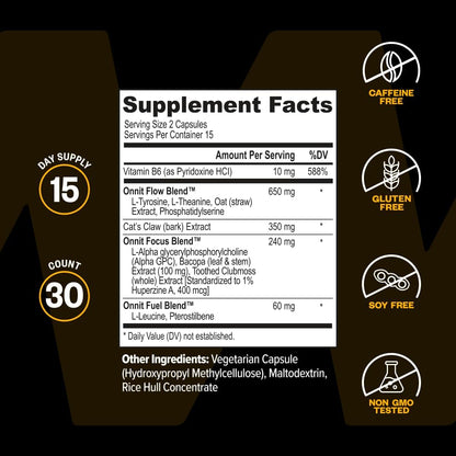 ONNIT Alpha Brain Nootropic Brain Supplement for Focus, Memory, Mental Clarity, Cognitive Support with L-Theanine and Vitamin B6, 30 Capsules