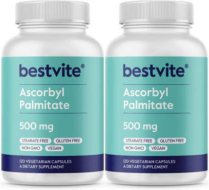 BESTVITE Ascorbyl Palmitate 500mg (120 Vegetarian Capsules) - No Stearates - No Fillers - No Flow Agents