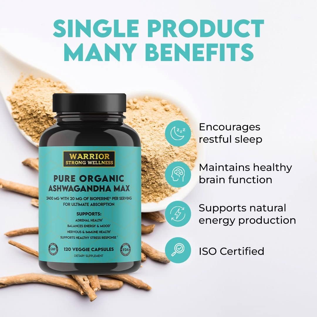 Pure Organic Ashwagandha Capsules with BioPerine - 2400 mg - 120 Capsules - görsel 4