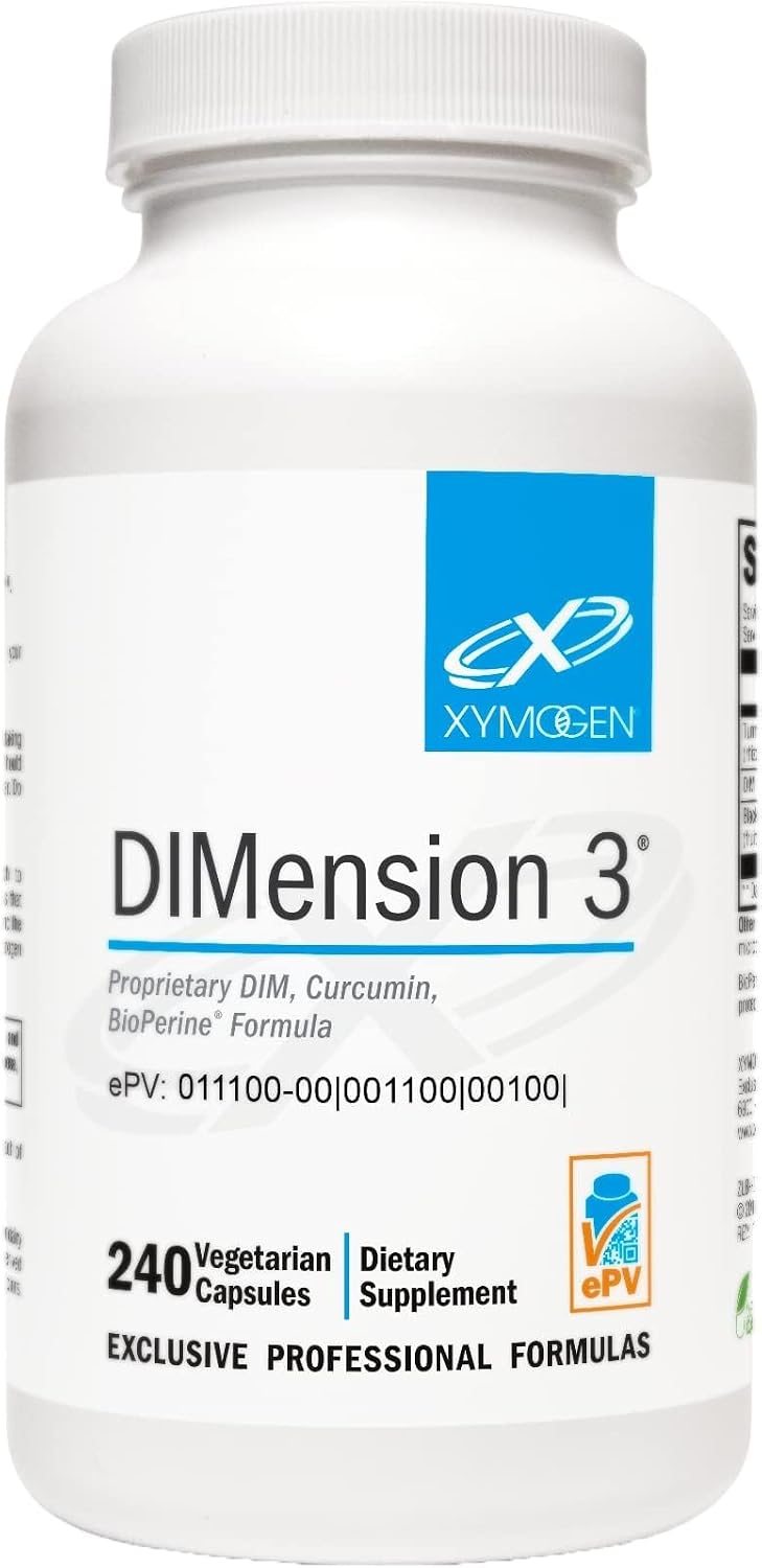 XYMOGEN Dimension 3 - DIM Supplement for Hormonal Balance and Oestrogen Metabolism Support with Curcumin and BioPerine - Gluten-Free - 240 Capsules - görsel 1