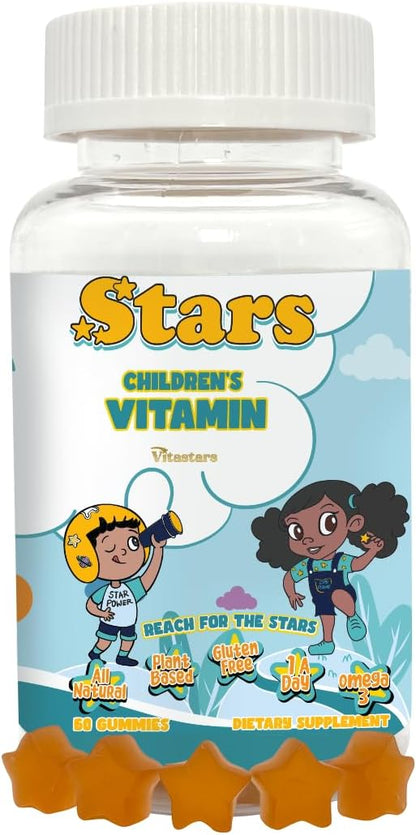 Gracie’s Corner Stars Kids Multivitamin Gummies with Omega-3 - Children’s Vitamins A, B, C, D - Star-Shaped Toddler Multivitamins, Plant-Based, Gluten-free Kids Gummy Vitamins, 60 Count