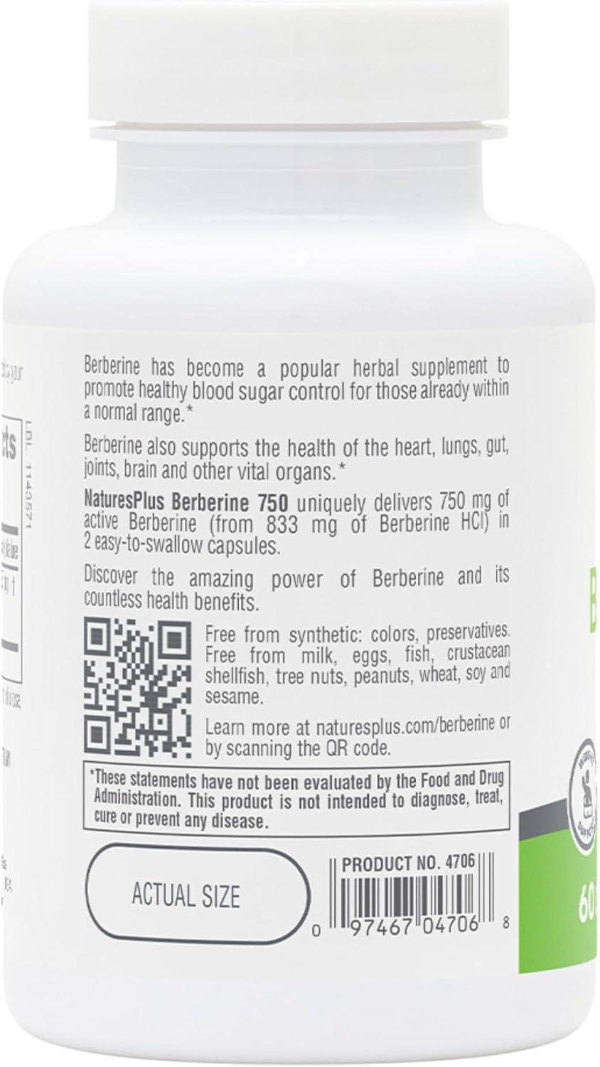 NaturesPlus PRO Berberine 750 mg - 60 Capsules – Supports Healthy Metabolism - görsel 3