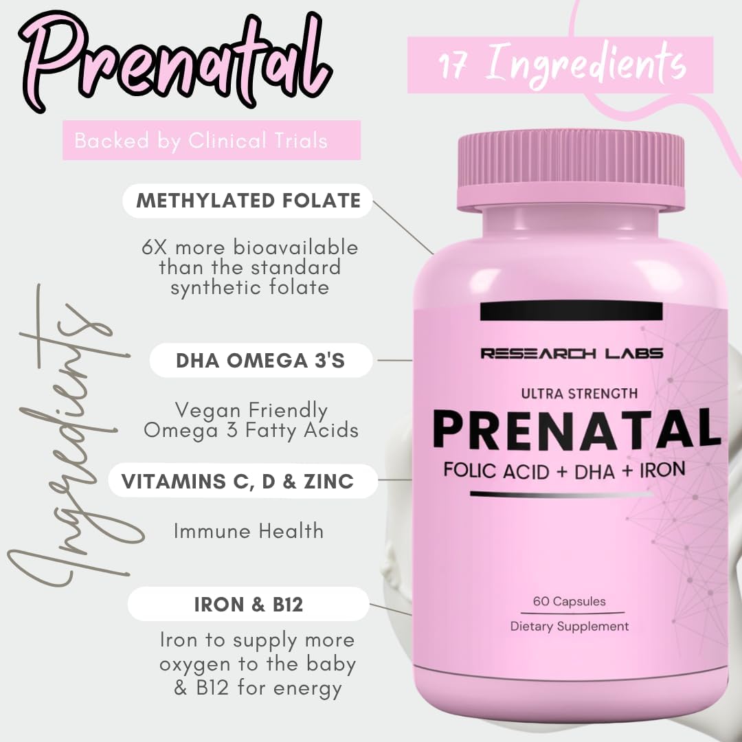 Research Labs Prenatal Vitamins: Methylated Folate, DHA & 17 Nutrients - görsel 2