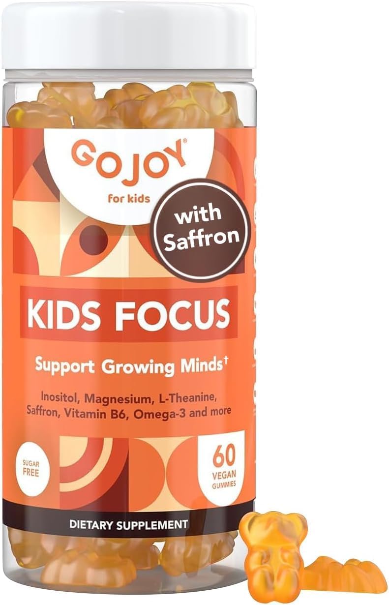 GOJOY NATURALS Kids Focus Gummies – Saffron, Magnesium Glycinate, L-Theanine and Inositol Supplement for Focus and Calm - görsel 1