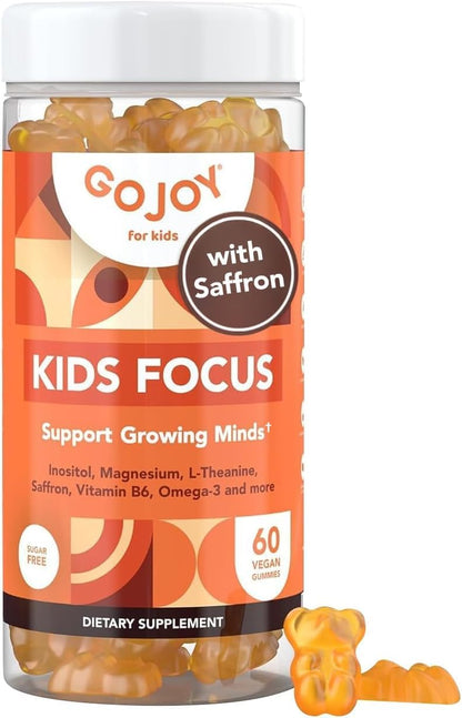 GOJOY NATURALS Kids Focus Gummies – Saffron, Magnesium Glycinate, L-Theanine and Inositol Supplement for Focus and Calm