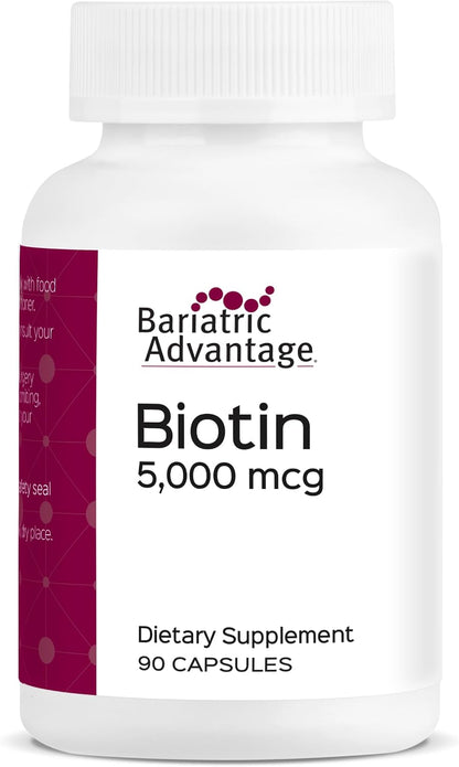 Bariatric Advantage Biotin 5,000 mcg - for Bariatric Surgery Patients - Easy-to-Digest Mini Capsules - Hair, Skin and Nails Support - 90 Count
