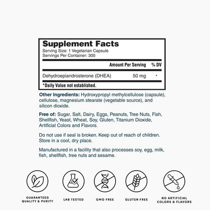 Nature's Lab DHEA 50mg Capsules, 300 Count