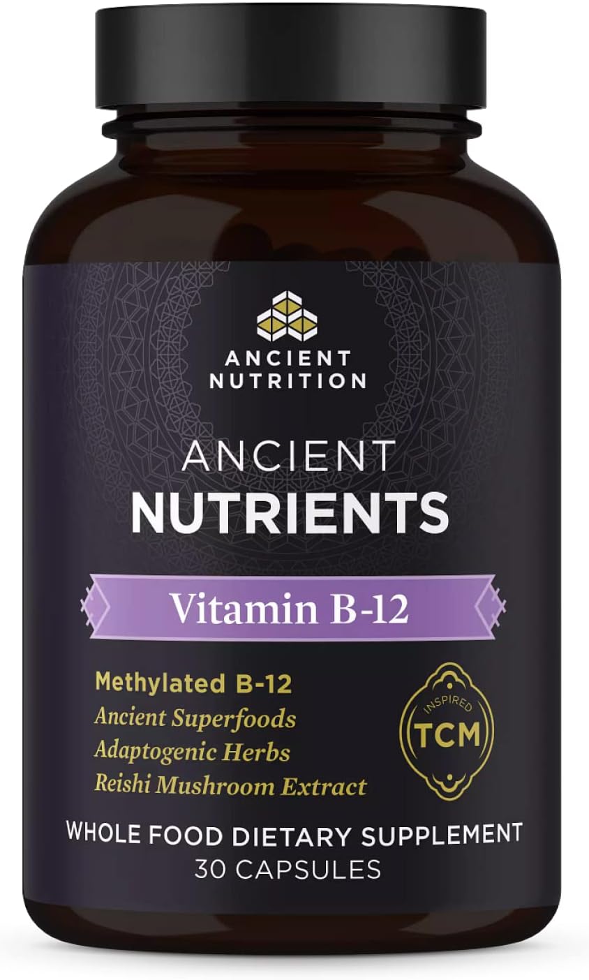 Ancient Nutrition Vitamin B12 Food Supplement – Methylated B12 with Adaptogenic Herbs, 30 Capsules - görsel 1