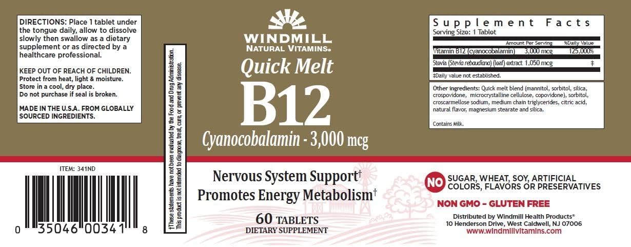 Windmill B-12 3000 mcg Quick Melt Tablets (Pack of 2) - görsel 2