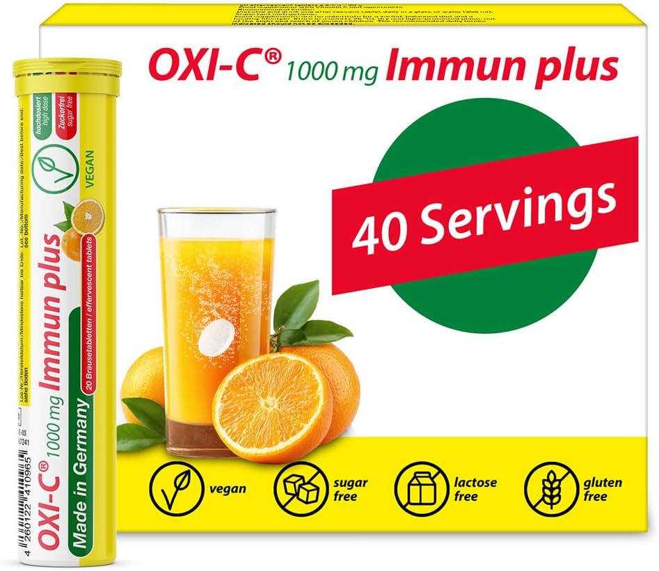 T&D Oxi C 1000 mg Vitamin C - 40 Vegan Drink Effervescent Tablets - Orange Flavour - Made in Germany - görsel 1