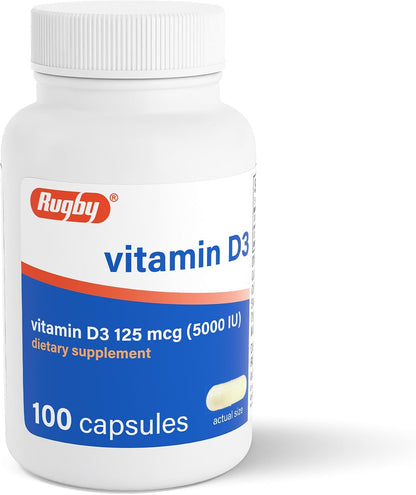 Rugby Vitamin D3 5,000 IU – 100 Capsules | Bone, Teeth & Immune Support