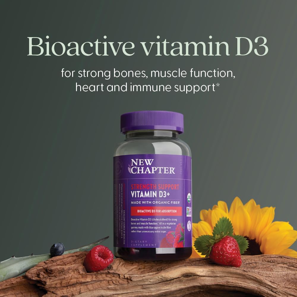 New Chapter Organic Vitamin D3+ Gummies – 52% Less Sugar, 1,000 IU, Mixed Berry, 60 Gummies - görsel 3