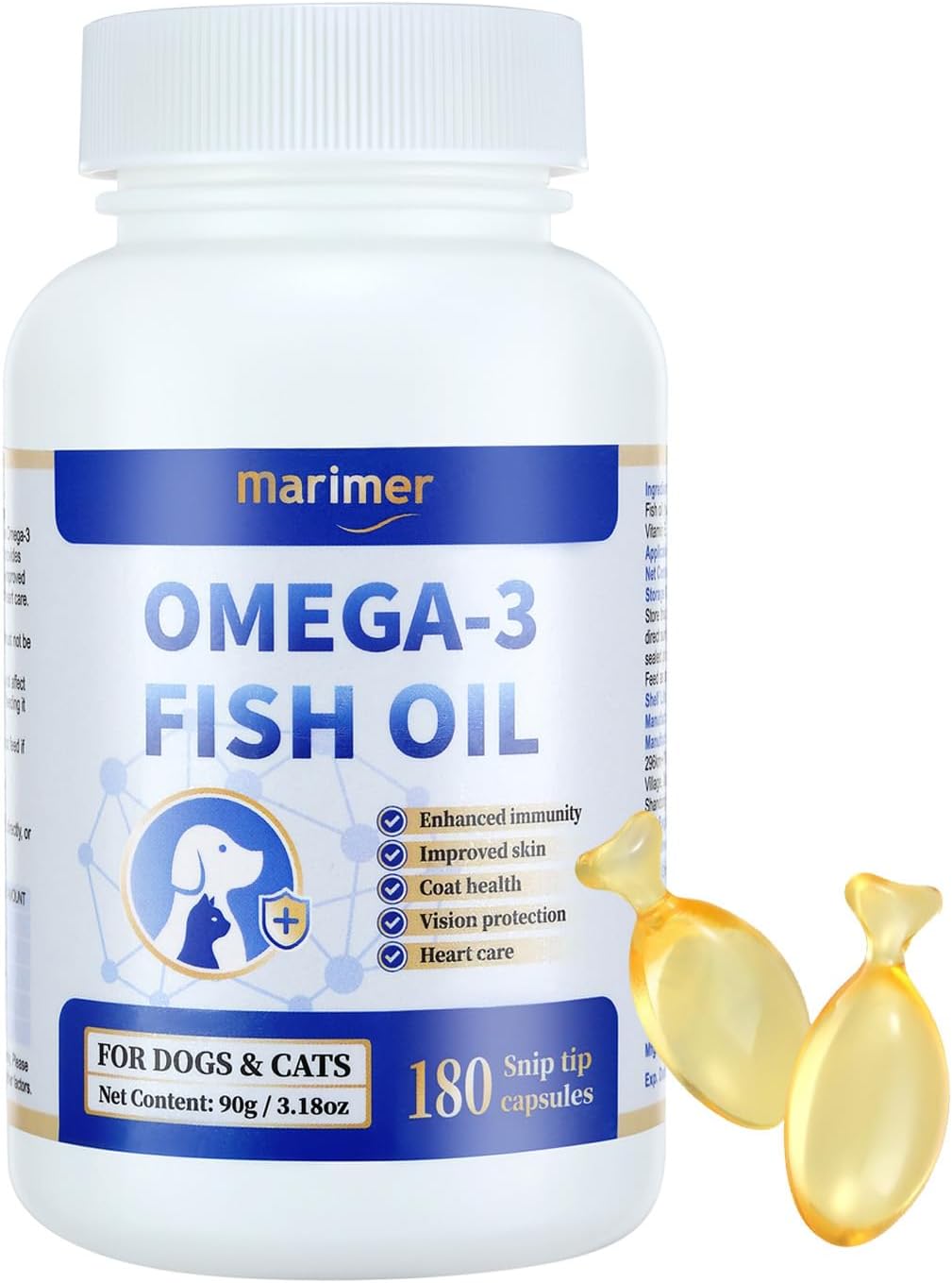 MARIMER Omega-3 Fish Oil for Dogs & Cats, Snip Tips Soft gel capsules, 180 Count - görsel 1
