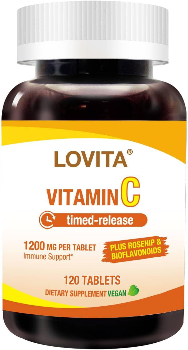 LOVITA Vitamin C 1000mg with Citrus Bioflavonoids & Rosehip, Timed Release Coating, High Strength 3-in-1 Formula, Immune Support, 120 Vegan Tablets - görsel 1
