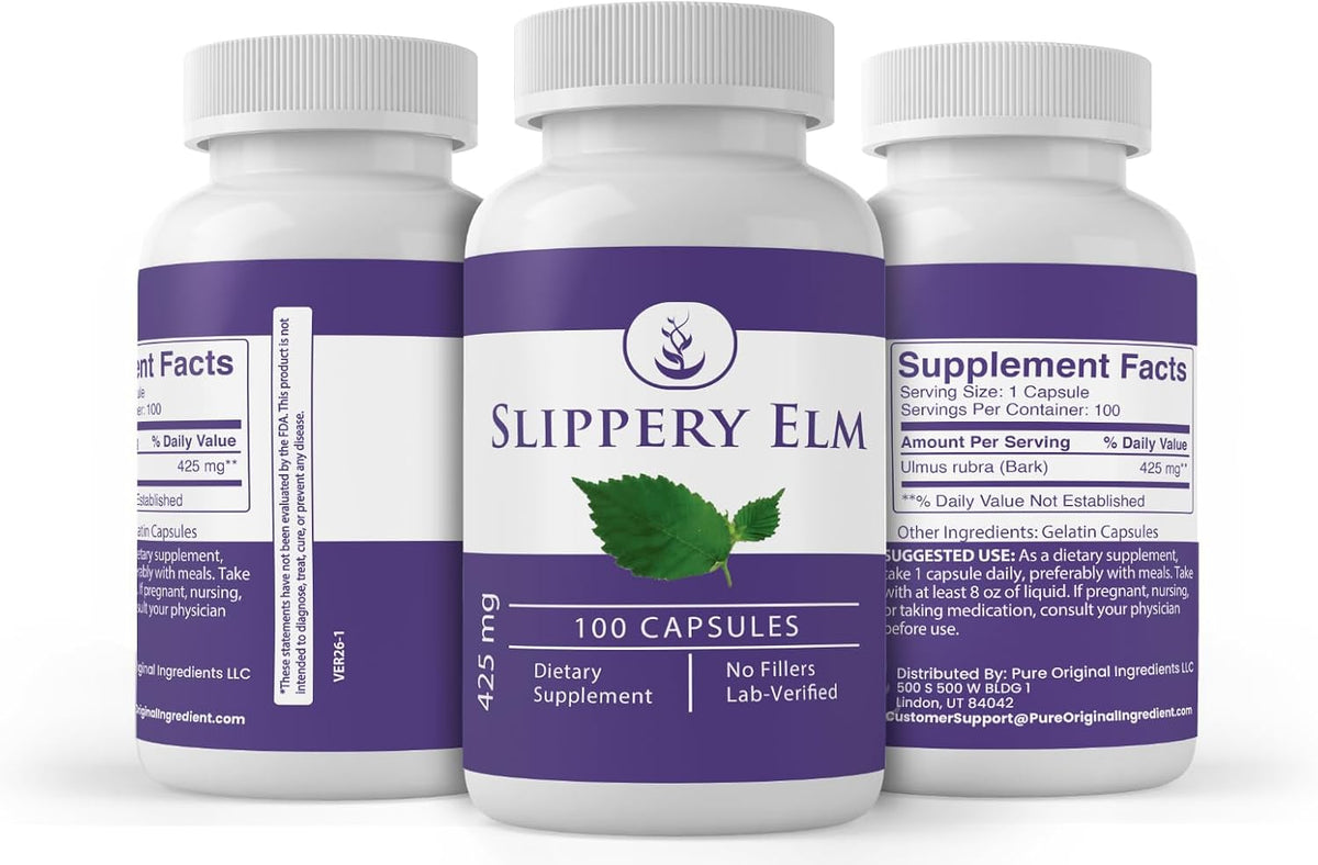 PURE ORIGINAL INGREDIENTS Slippery Elm, 100 Capsules - Pure, No Additives, Lab Verified - görsel 4