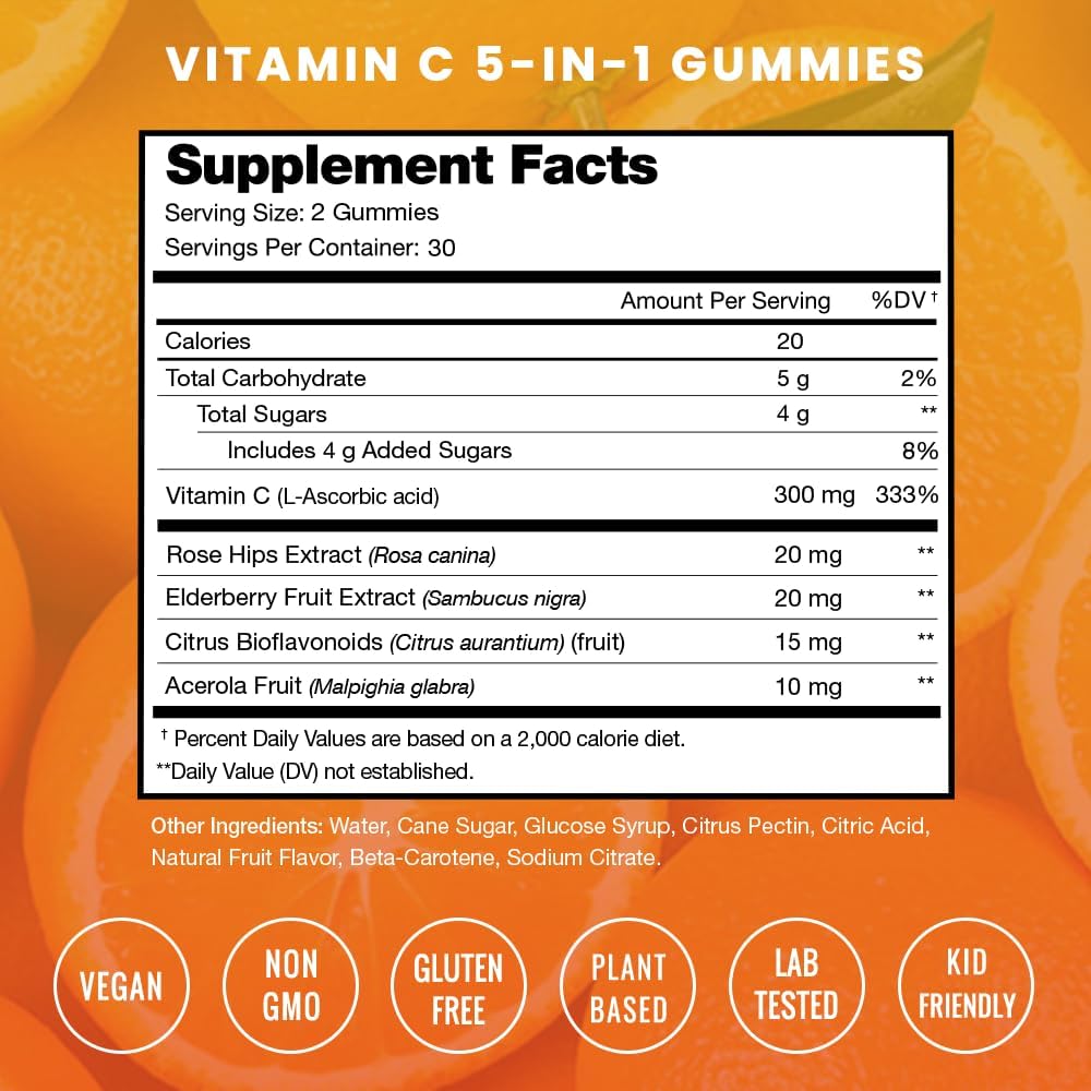 NutraChamps Vitamin C Gummies with Elderberry, Rose Hips, Citrus Bioflavonoids & Acerola Cherry - Pack of 2 - görsel 3