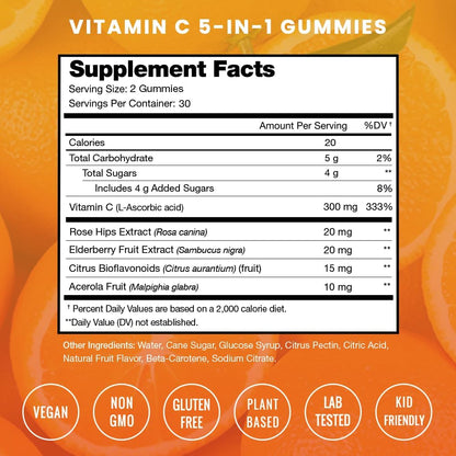 NutraChamps Vitamin C Gummies with Elderberry, Rose Hips, Citrus Bioflavonoids & Acerola Cherry - Pack of 2