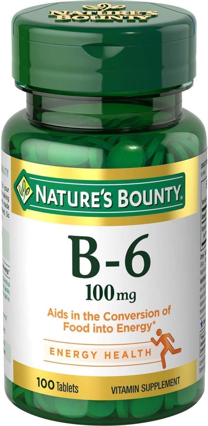 Nature's Bounty Vitamin B6 Supplement, Supports Normal Metabolism and Nervous System, 100 mg, 100 Tablets (Pack of 3) - görsel 1