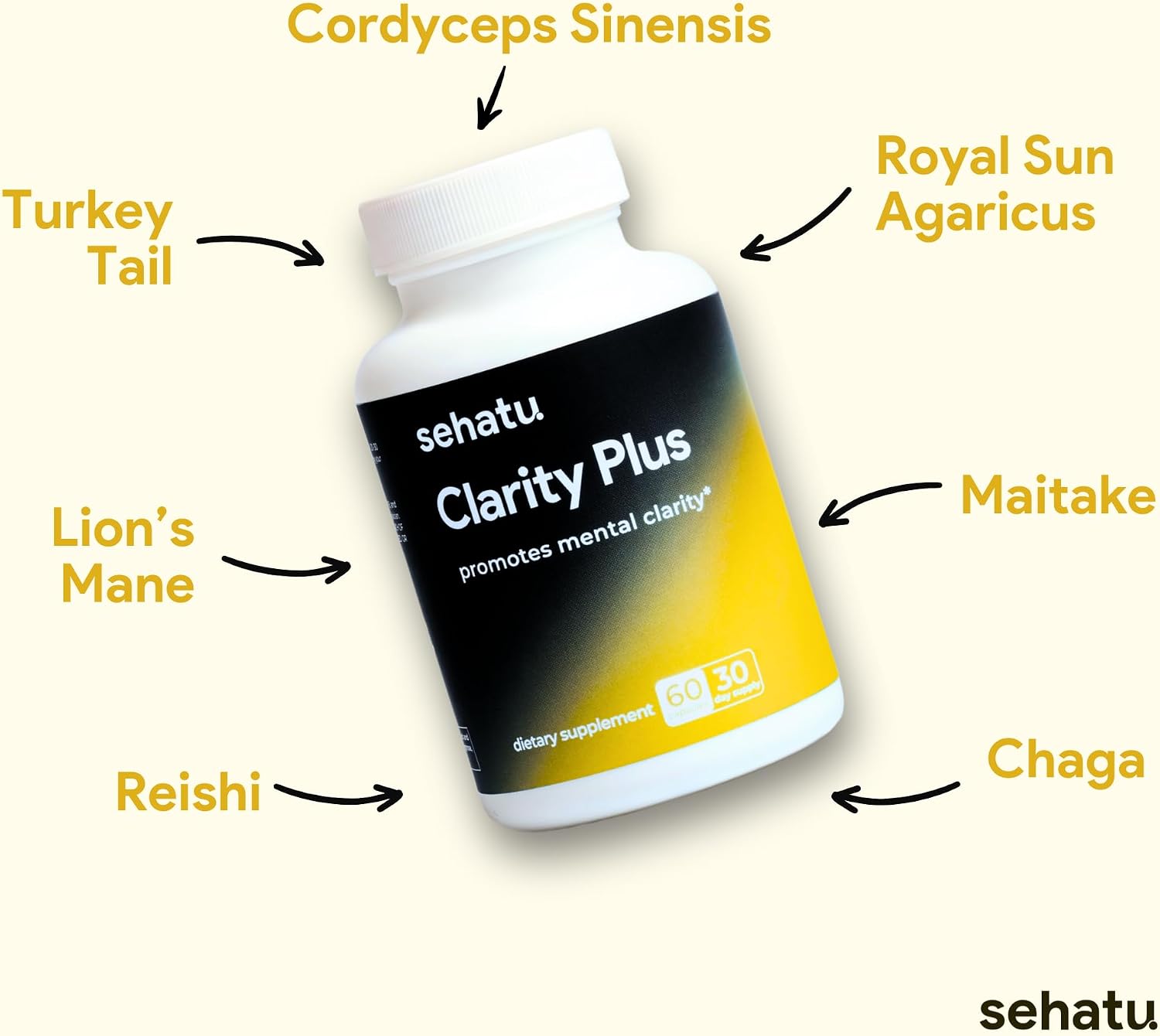 Clarity Plus Cognitive Wellness Supplement – 10 Adaptogenic Mushrooms for Mental Clarity & Focus (60 Capsules) - görsel 3