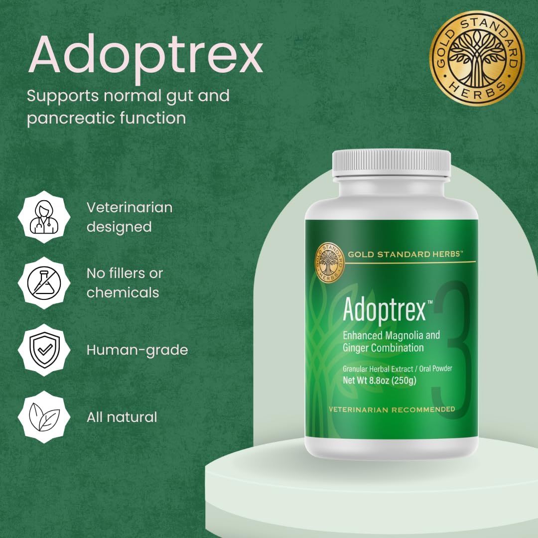 Adoptrex Gut and Pancreatic Function Support Supplement for Dogs by Gold Standard Herbs, All Natural Magnolia and Ginger Combination Powder (250 g) - görsel 2
