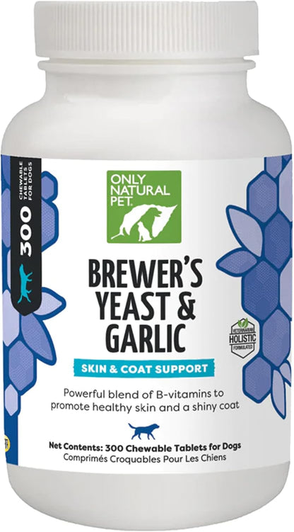 Only Natural Pet Brewer's Yeast & Garlic Chewables for Dogs - All-Natural Flea & Tick Prevention - Fortified with B Vitamins - 300 Chewable Tablets (3 Pack)