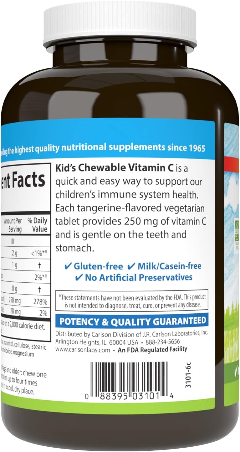 Carlson Kid's Chewable Vitamin C, 250 mg, Tangerine, 120 Vegetarian Tablets - görsel 3