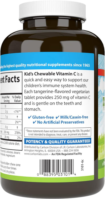 Carlson Kid's Chewable Vitamin C, 250 mg, Tangerine, 120 Vegetarian Tablets