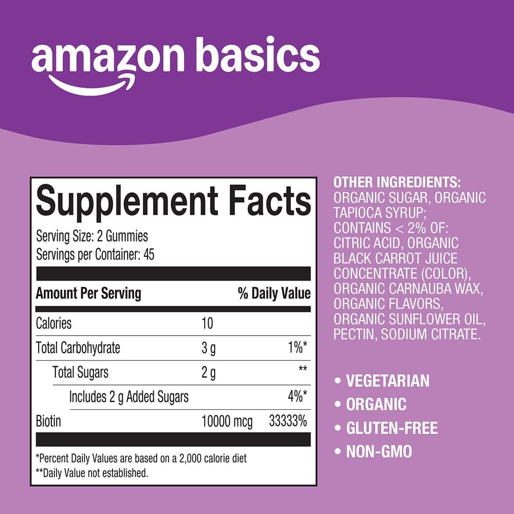 Amazon Basics Biotin 10,000mcg Gummy, 90 Gummies - görsel 7