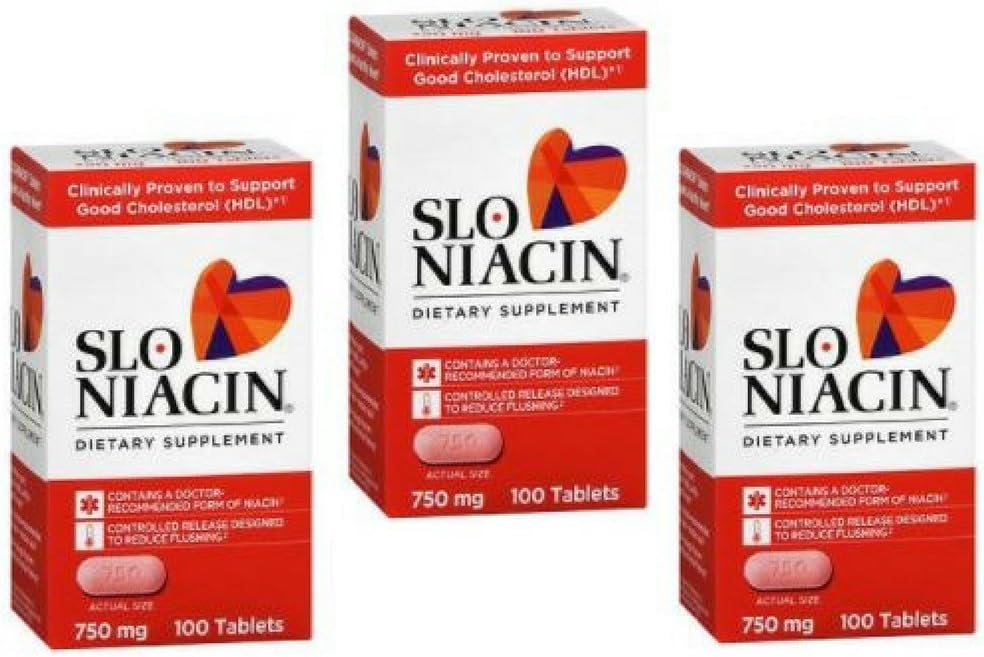 SLO-NIACIN 750 mg Niacin (Nicotinic Acid) – Controlled-Release Tablets, 100 Tablets (3-Pack) - görsel 1