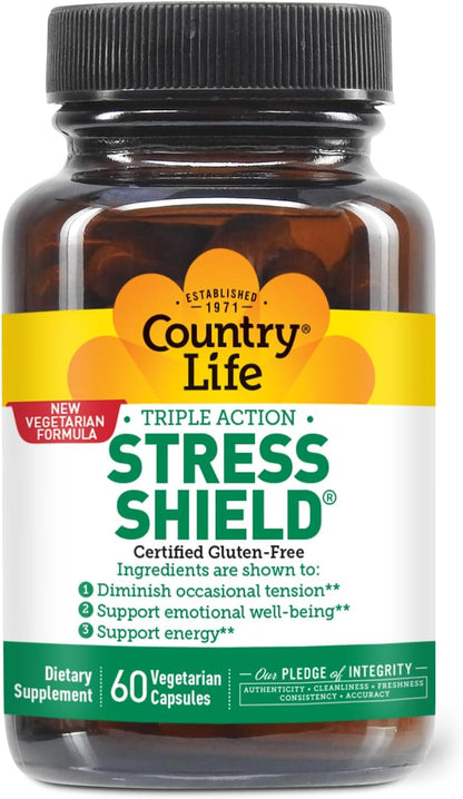 Country Life Stress Shield – Stress & Tension Relief Supplement with Ashwagandha & B-Vitamins, 60 Capsules