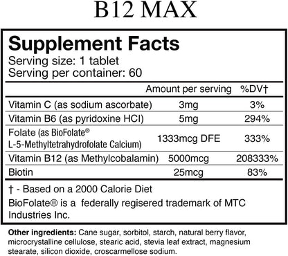 Wellgenix Bio-Available Sublingual B12, B6 and Folate Supplement