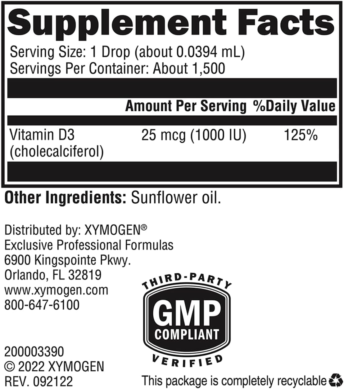 XYMOGEN D3 Liquid Vitamin D3 Drops - 1000 IU per Drop - 68 ml - görsel 2