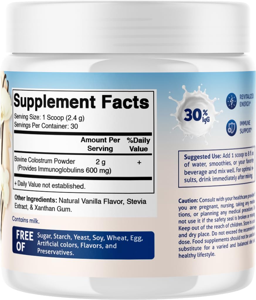 Vitamatic Bovine Colostrum 30% IgG Powder – Vanilla – 72g (30 Servings) - görsel 7