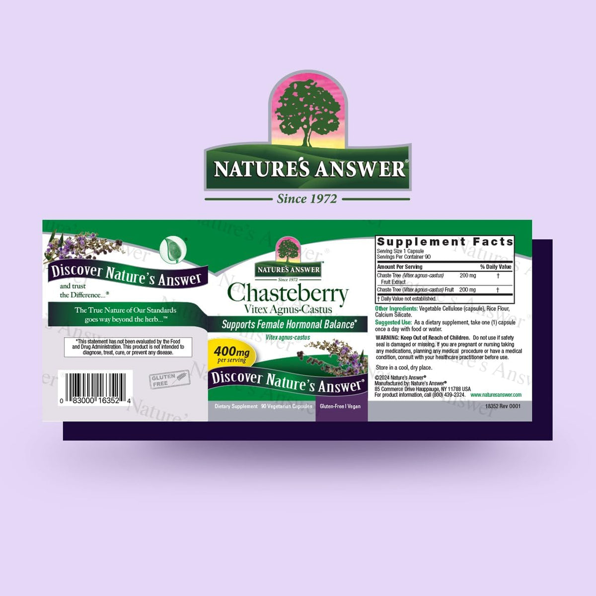 Nature's Answer Chasteberry Vitex Agnus Castus 400 mg, 90 Capsules - görsel 2