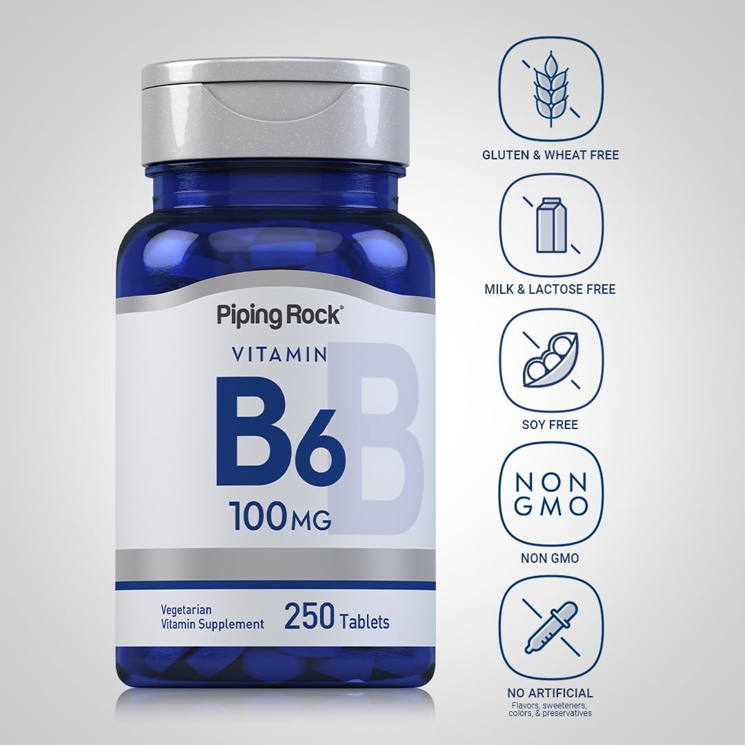 Piping Rock Vitamin B6 100mg Tablets – 250 Tablets - görsel 3