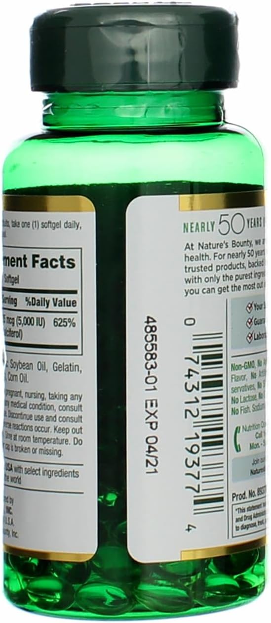 Nature's Bounty Vitamin D3 5000 IU Softgels, 100 Count - görsel 5