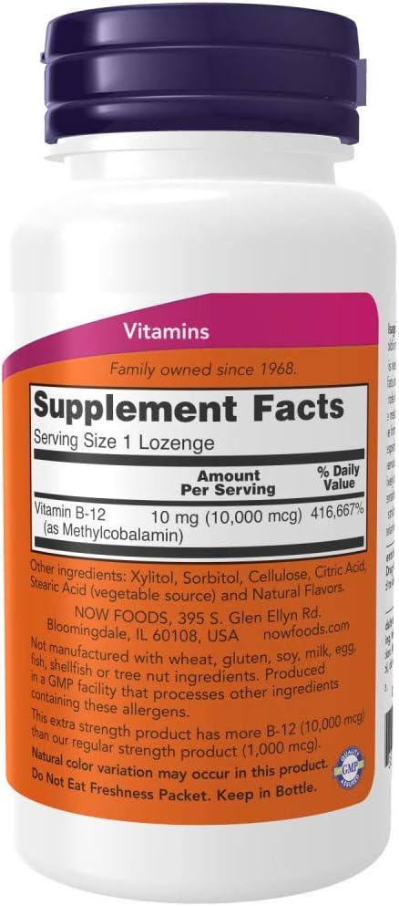 NOW Foods Methyl B-12 10,000 mcg Lozenges, 60 Count (Pack of 2) - görsel 2