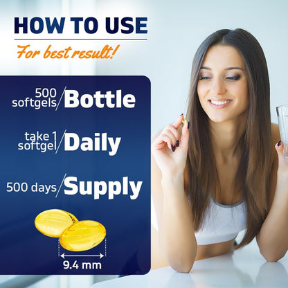 Vitamatic Vitamin D3 10,000 IU (250 mcg) - 500 Soft gel capsules, Cold-Pressed Olive Oil Base, Non-GMO, Gluten-free