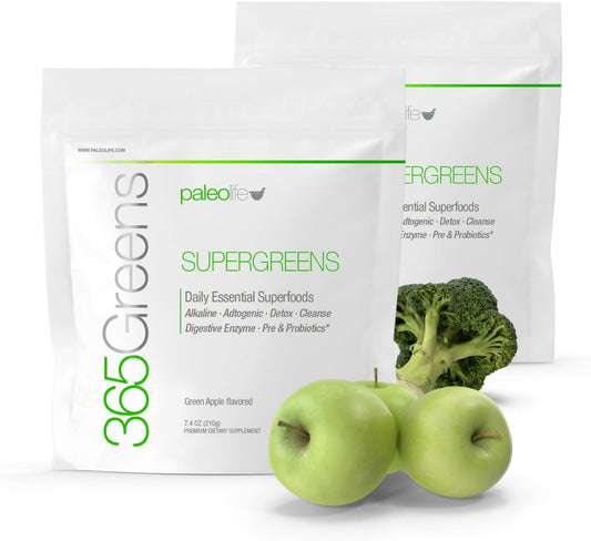 365Greens Daily Essential Premium Superfood - 75 Minerals, Vitamins, Vegetables, Fruits & Adaptogens (2 Pack)