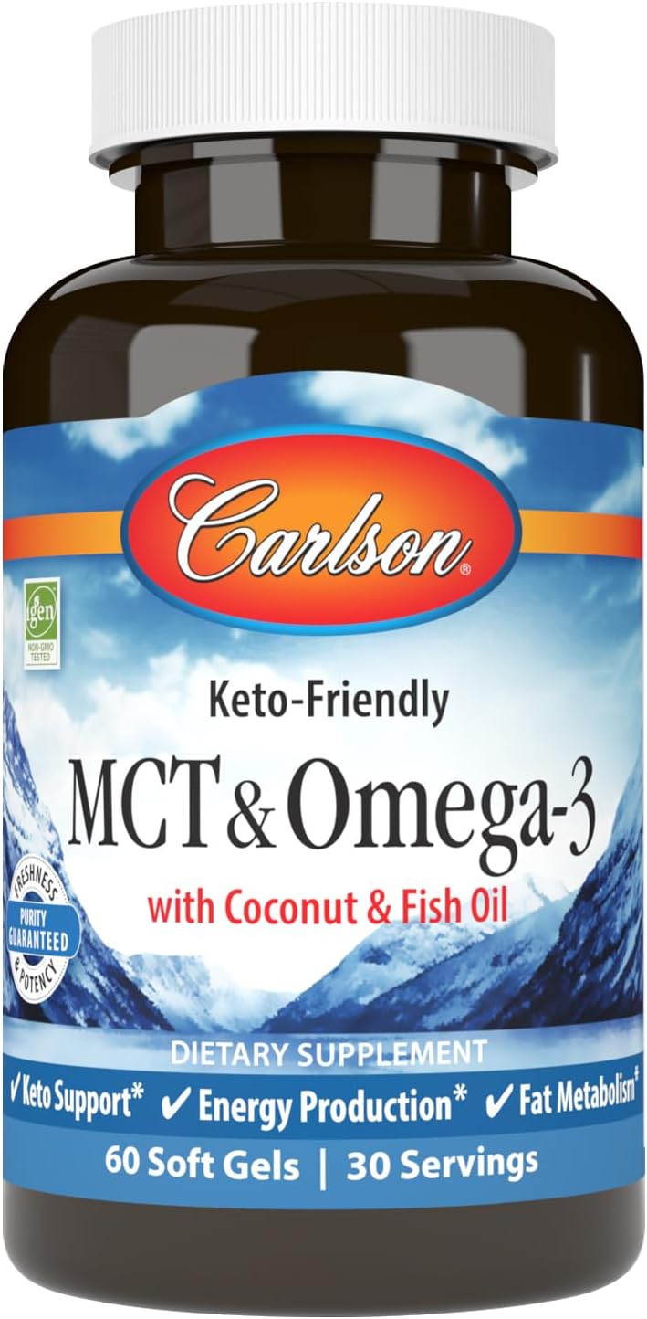 Carlson MCT & Omega-3 - Coconut Oil, Caprylic & Capric Acids, EPA & DHA, 60 Softgels - görsel 1