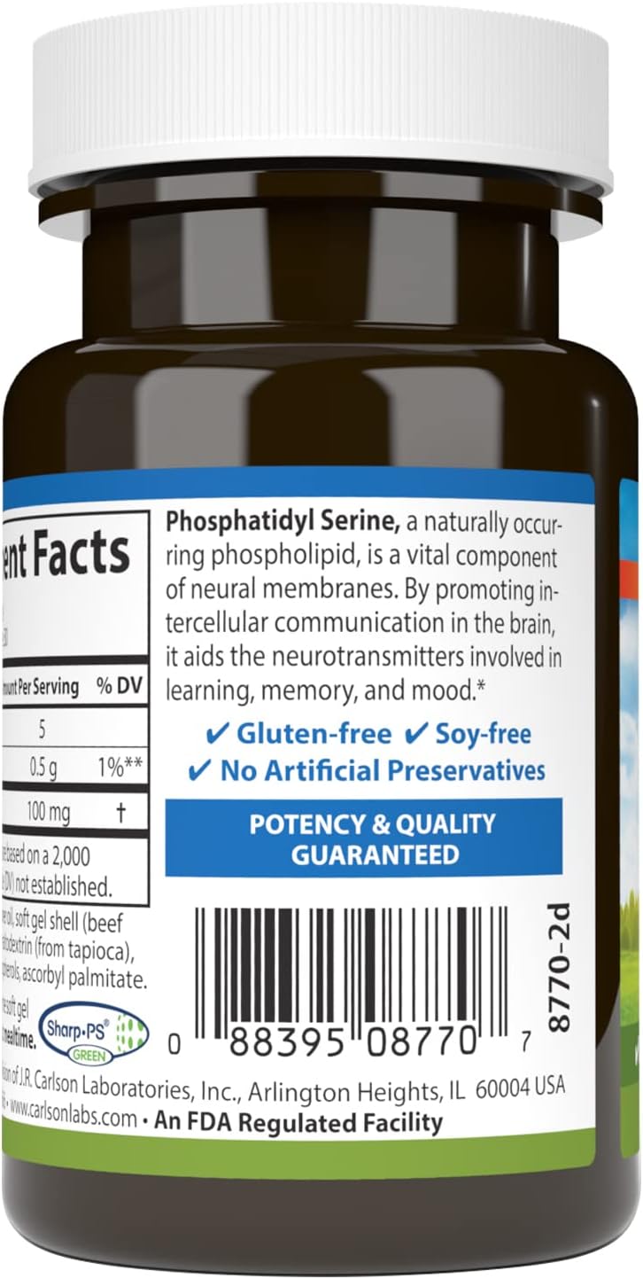 Carlson - Phosphatidyl Serine, 100 mg, Non-GMO, Brain Function, 30 Softgels - görsel 3