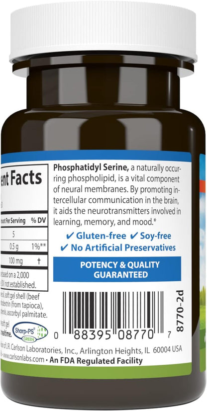 Carlson - Phosphatidyl Serine, 100 mg, Non-GMO, Brain Function, 30 Softgels