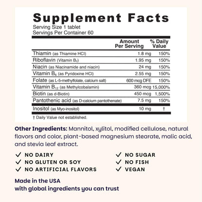 EZ Melts Dissolvable B-Complex - Vitamin B Complex with Methylated B12 & Folate - Strawberry Swirl - 60 Tablets