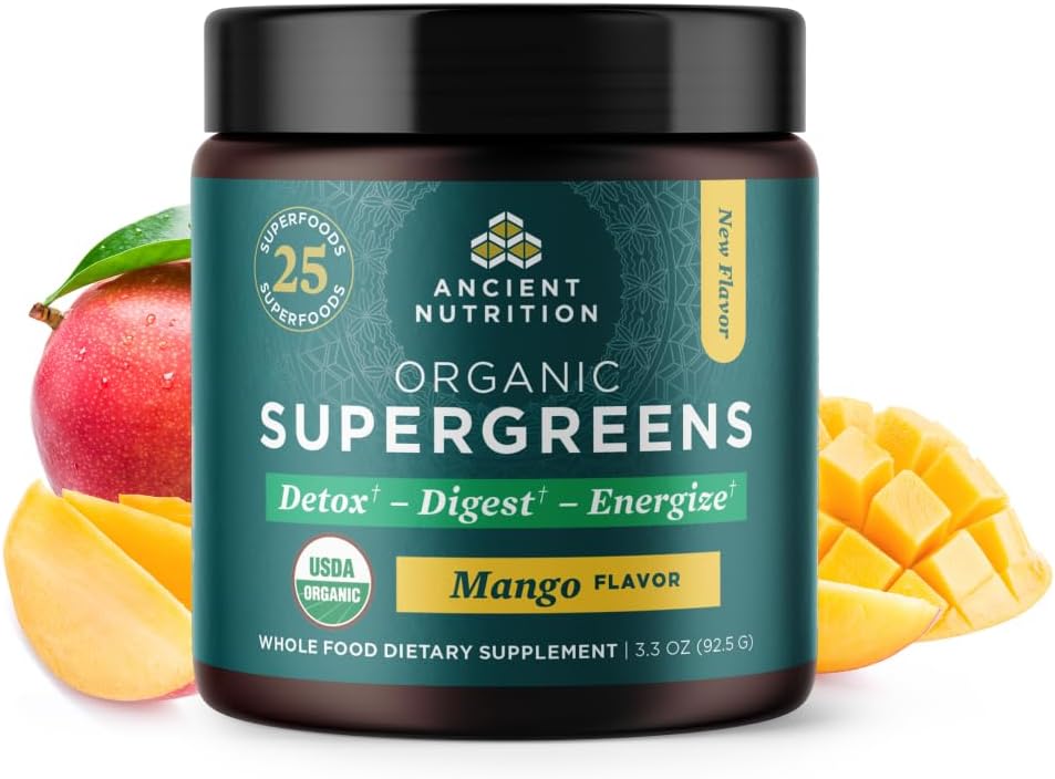Ancient Nutrition SuperGreens Powder with Probiotics – Organic Mango Flavour – 25 Servings - görsel 5