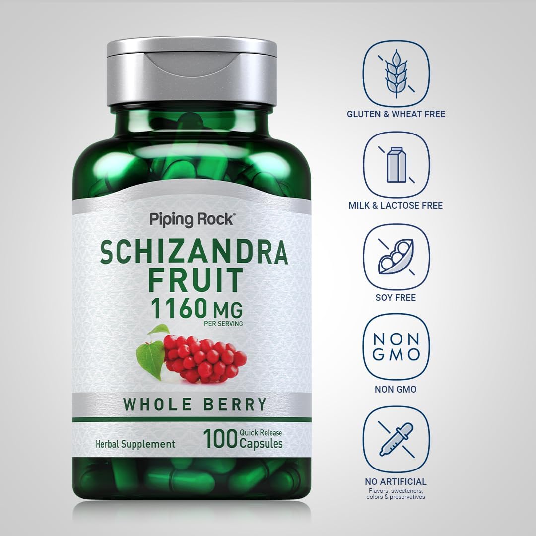 Piping Rock Schizandra Berry Fruit Capsules, 1160 mg, 100 Count - görsel 3